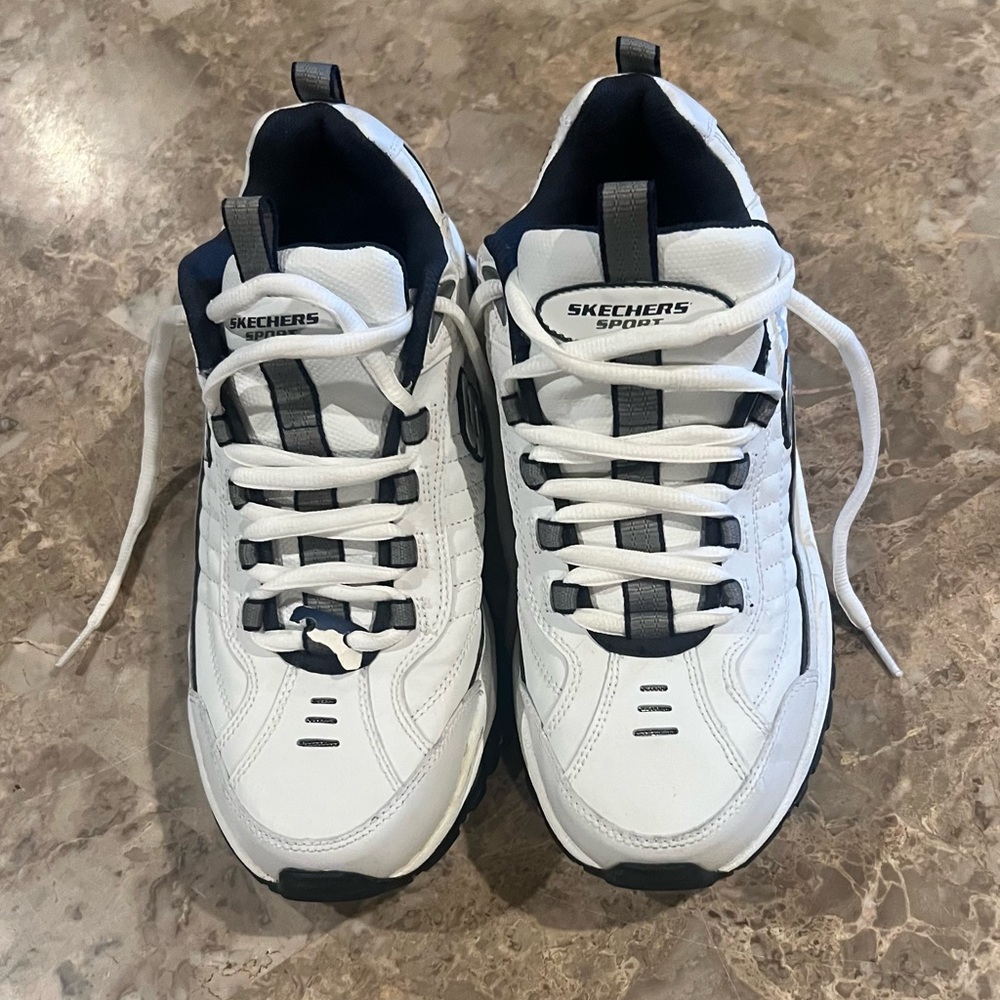 Skechers Men’s White & Navy Athletic Sneakers - Picture 6 of 8